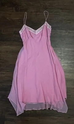 Vestido sin mangas de hadas rosa asimétrico de seda Y2K elástico para mujer talla 2” Foto 1 de 4
