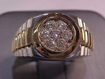 ANILLO PATRIMONIAL DE DIAMANTES NATURALES ESTILO ROLEX PARA HOMBRE ORO AMARILLO Y BLANCO 14K TALLA 10 Foto 1 de 4