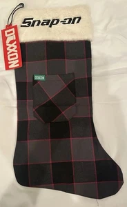 Snap-On Tools Christmas Stocking by Dixxon Red Grey Black Plaid w/ Front Pocket - Picture 1 of 5