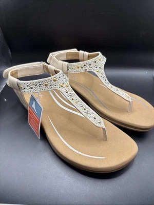 Sandalia ortopédica Aetrex para mujer marfil Lindsey con tachuelas soporte para arco espuma viscoelástica NUEVA Foto 1 de 4