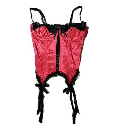 Винтажный 90-х Fredericks Of Hollywood красный и черный корсет бюстье 36 новый без ЯРЛЫКОВ чулочно-носочных изделий зажимы - Изображение 1 из 4