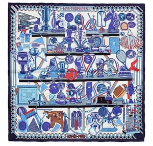 HERMES Carre 90 LES TROPHEES Seide 100% blau mit Etikett ohne Karton gebraucht. - Bild 1 von 6