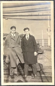 Real Photo Postcard RPPC-2 Men w Messy Hair on Windy Ship’s Deck~Portugal - Picture 1 of 3