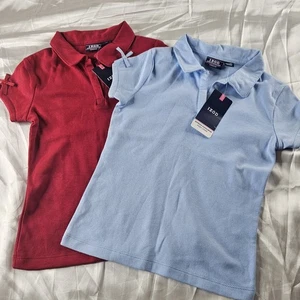 NWT IZOD Girl’s 2 Polo Shirts School Uniform Bow Sleeve Blue Red Size XS 6/6X - Picture 1 of 4