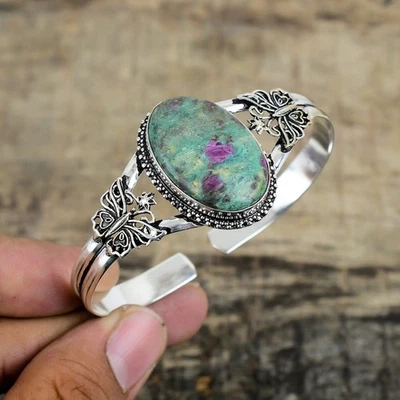 Ruby Fuchsite Bangle 925 Sterling Silver Handmade Bangle Gemstone Cuff Bracelet - Image 1 of 4