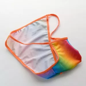 K448 P Mens String Bikini Sexy Tanga Bulge Pouch Swim Bikini Rainbow Color Print - Picture 1 of 13