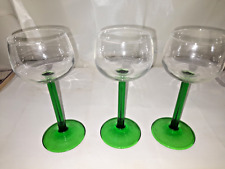 3 x Vintage French Luminarc Green Stem Wine Glasses 16cm Tall Early 1970's
