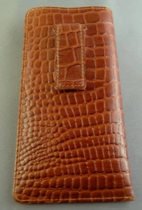 Quality TAN leather embossed croco pattern - Eyeglass / Glasses Case w/ clip - Picture 1 of 1