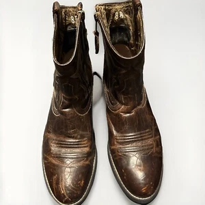 Women's Ariat ATS Unbridled 10011911 Brown Zip Leather Western Ankle Boot 8B - Picture 1 of 9