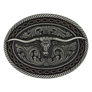 Montana Silversmiths Two Tone Antiqued Long Horn Attitude Buckle - Picture 1 of 1