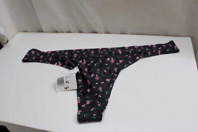 Forever21 Polyester  Black Floral Painted Red Roses No Show Thong Panties XL Tag - Image 1 of 4