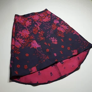 Eva Franco Anthropologie Skirt Sz 4P Jacquard Floral Asymmetrical Navy Pink Red - Picture 1 of 15