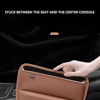 Car Auto Seat Side Pocket Organizer Gap Storage Brown Leather Console Side Bag Foto 1 de 4