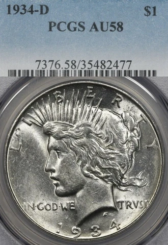 1934-D $1 NGC AU58 Peace Silver Dollar Cover