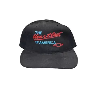Vintage The Heartbeat Of America Chevrolet SnapBack Hat Cap Black Mens - Picture 1 of 7