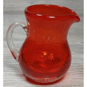 Lefton Red Glass Controlled Bubbles Creamer Hand Blown Mini Pitcher Handle VTG - Picture 1 of 12