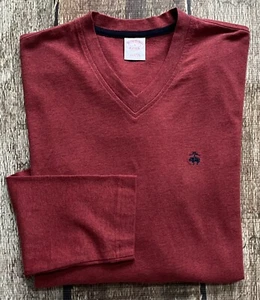 BROOKS BROTHERS V-NECK LONG SLEEVE T-SHIRT RED MENS SMALL EXCELLENT - Picture 1 of 8