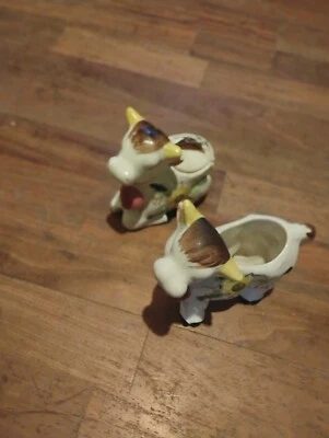 Juego pequeño vintage de 5" Happy Cow crema jarra y azucarero porcelana con flor Foto 1 de 4