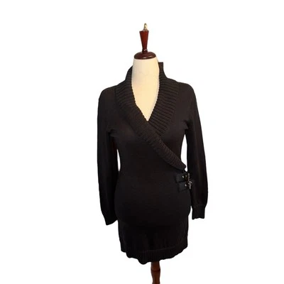 MICHAEL Michael Kors women’s black faux wrap sweater dress with buckles sz M - Image 1 of 4