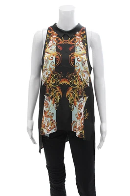 Blusa Top Clover Canyon Mujer Estampado Cuello Sin Mangas Negra Multi Talla M Foto 1 de 4