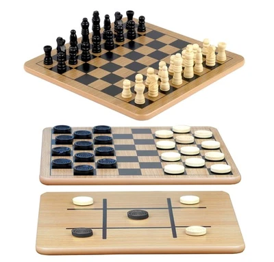 Reversible Wooden Board for Chess, Checkers  Tic-Tac-Toe - Family Game Night - Image 1 of 4