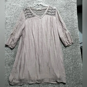 Indigo Rose Damen A Linie Kleid beige gefüttert Boho bestickt Spitze V-Ausschnitt Large - Bild 1 von 10