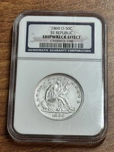 1860 O Seated Liberty Half Dollar NGC SS Republic Shipwreck Effect Coin (3047) - Picture 1 of 2
