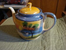 Vintage Chikaramachi Teapot (Luster Blue Rim/Sunset Colors/Swan) Circa 1921-1941