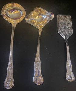 Große Lochkellen & Servierer, Königsmuster Griff, versilbert, Sheffield - Bild 1 von 18