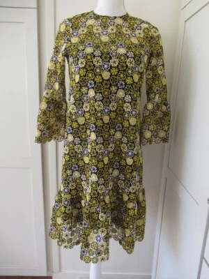 Mini Vestido CH Carolina Herrera Azul Marino y Amarillo Floral Bordado Talla 4 Foto 1 de 4