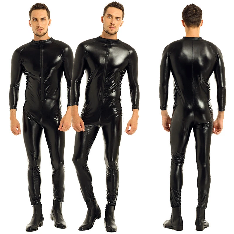 Herren Ganzkörper Body Wetlook Zip Overall Jumpsuit Einteiler Lackleder Catsuit - Bild 1 von 1
