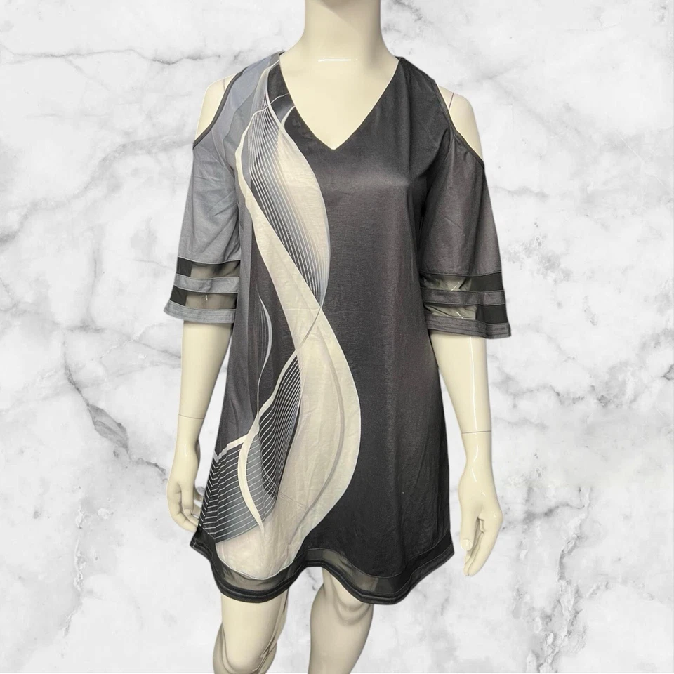 Brandneu ohne Etikett Chic Me schwarz/Netz schulterfreies A-Linien-Kleid Größe M (UK 10) - Bild 1 von 1