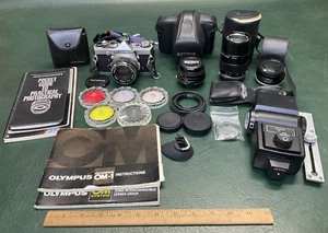 Olympus OM-1 35mm SLR Film Camera w/ Accessories, Lenses, Case, Filters - Picture 1 of 23