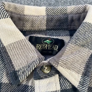 Redhead Shirt Mens Large Flannel Plaid Black Gray White Button Long Sleeve Camp - Picture 1 of 8