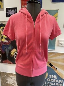 JUICY COUTURE BNWT Micro Terry Short Sleeve Robertson Jacket Size S Pink Zip Up