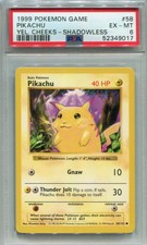 1999 Pokemon Base Set Pikachu Yellow Cheeks Shadowless #58 PSA 6