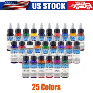 25 Color Tattoo Ink Set Fusion Inks 1oz 30ml Bottles Permanent Makeup US - Picture 1 of 14