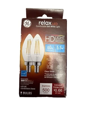 GE Lighting Relax BC  (Candelabra) LED Bulb Soft White 60 W 1 Pk Of 2 Each - Image 1 of 4