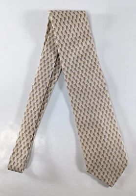 Gravata masculina Ermenegildo Zegna bege marrom designer geométrico 59 polegadas - Imagem 1 de 4