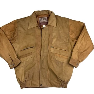Vintage Territoire Redskins Tan Brown Leather Bomber Jacket Men’s XXL 2XL Zip Up - Picture 1 of 20