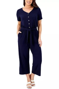 Susan Graver Petite Liquid Knit Button- Romper Navy 4XL New - Picture 1 of 1