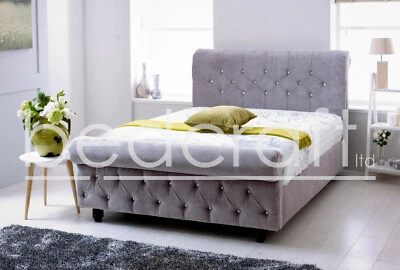 FABRIC DIAMOND SLEIGH BED | Chesterfield Crush Velvet, Chenille, Leather, Plush - Image 1 of 4