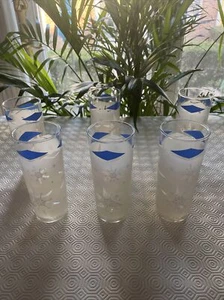6 Vintage Frosted Snowflake Glasses Tumblers Blue Diamonds Tom Collins. NEW - Picture 1 of 8