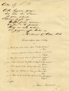 Documento antiguo manuscrito carta poema original Marc Monnier (1829-1885) - Imagen 1 de 4