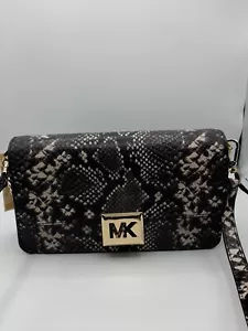 Michael Kors Sonia 35F1G6SL3G Medium Snake Embossed Shoulder Bag - Black - Picture 1 of 3