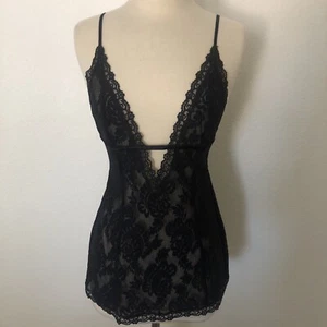 Abito Victoria’s Secret Y2K elasticizzato in pizzo a rete nero babydoll chemise slip taglia S - Foto 1 di 7