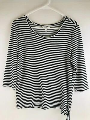 Рубашка женская Coral Bay размер Small черная белая в полоску боковой подол узел круглый вырез - Изображение 1 из 4