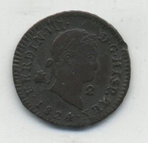 Spain - España Fernando VII 2 MARAVEDIS 1824 SEGOVIA MINT KM 487 VF- - Picture 1 of 2
