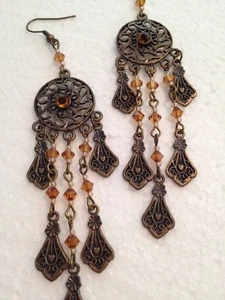Solid Brass Yellow Topaz Australian Crystal Chandelier Hook Earrings, 1 Pair - Picture 1 of 5