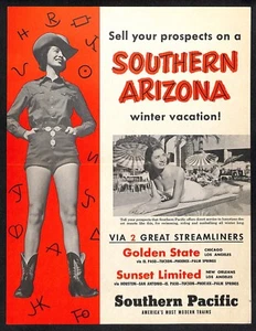 Southern Pacific "Golden State" "Sunset Limited"c1954 w/ Cow Girl Mailer VGC - Picture 1 of 2